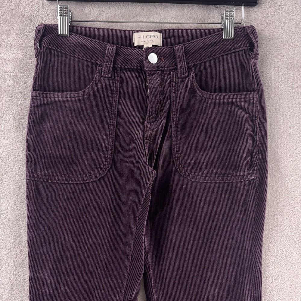 Pilcro Flare Corduroy Pants Womens Size 25x29 Purple Retro Boho Stretch - Picture 3 of 9